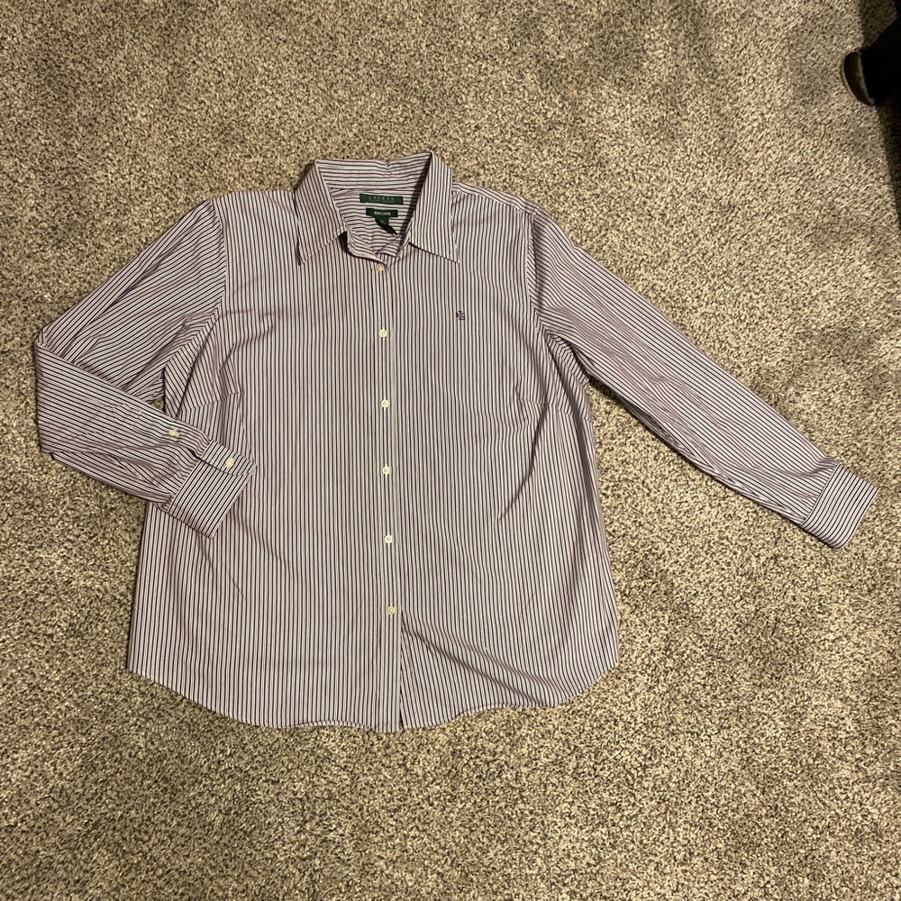 Ralph Lauren Purple and White Striped Button Down Shirt
